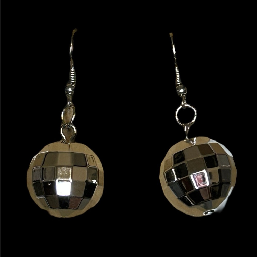 Silver Disco Ball Dangle Earrings